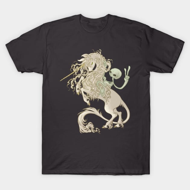 Alien Riding Unicorn T-Shirt by SelkieIngenue